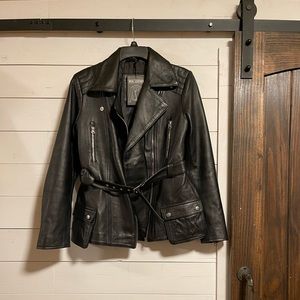 Decrum black leather motorcycle jacket
